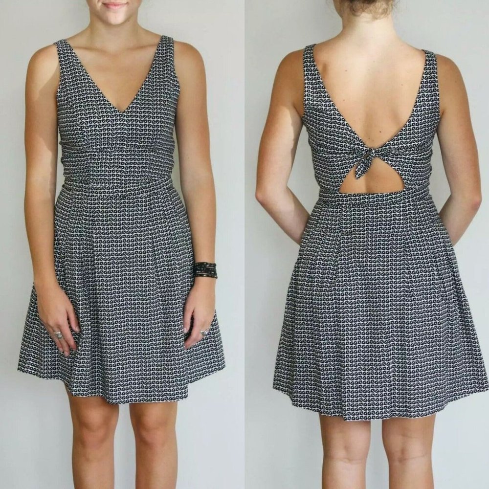Joie Neilah Dress Black White Tie Back V Neck Sleeveless